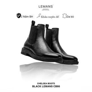 Giày da bò Chelsea Boots nam LEMANS màu đen CB66.1, đế thơm tăng cao 4cm, bảo hành 24 tháng