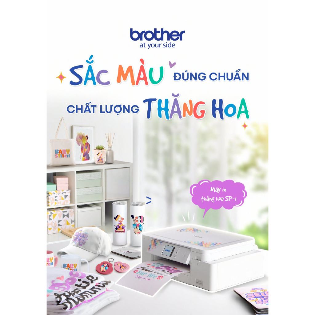 Máy in thăng hoa Brother SP-1, in chuyển nhiệt trên áo thun, túi tote, ly sứ, quà tặng cá nhân hóa
