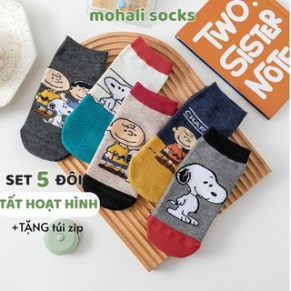  Set 5 đôi tất cổ ngắn nam nữ vớ snoopy 5M cổ thấp thời trang hàn quốc đẹp giá rẻ cotton kháng khuẩn MOHALI VN045 