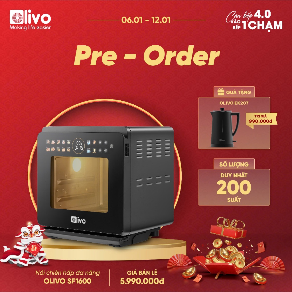 Nồi Chiên Không Dầu Hơi Nước olivo Sf1600. Dung tích 16 lít .Hàng chính hãng. Bảo hành 24 tháng