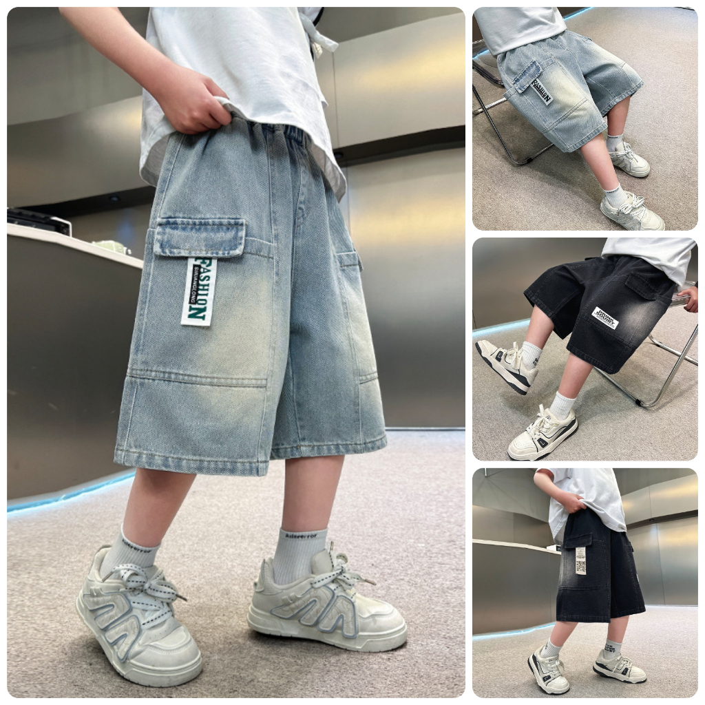 TJ9 quần short jean bé trai lớn size130-170 22-45kg quần đùi quần bò hiphop bé trai size đại hàng qu