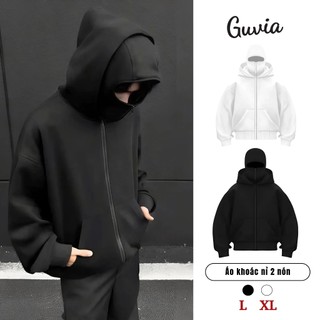   MGG 10%  Áo Khoác Nỉ Hai Nón Form Rộng Dây Kéo Cổ Cao Che Mặt Áo Hoodie Có Mũ Chống Nắng GUVIA AKN19 