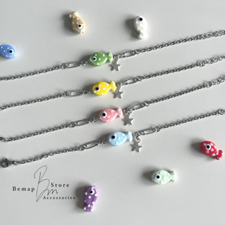  VÒNG TAY SAFETY-PIN MIX CÁ GỐM EVIL EYE VÒNG TAY Ý NGHĨA CÁ MẮT QUỶ  đọc kỹ mô tả  | Bemap.store 