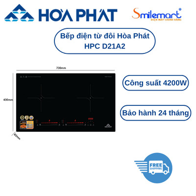 Bếp từ đôi Hòa Phát HPC D21A2 (Max 4200W) / HPC D22A2 (max 4400W) có Inverter tiết kiệm điện- Bảo hành chính hãng 2 năm.