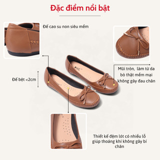 Giày Búp Bê Bệt Da Thật Êm Chân Gắn Nơ Pixie X603