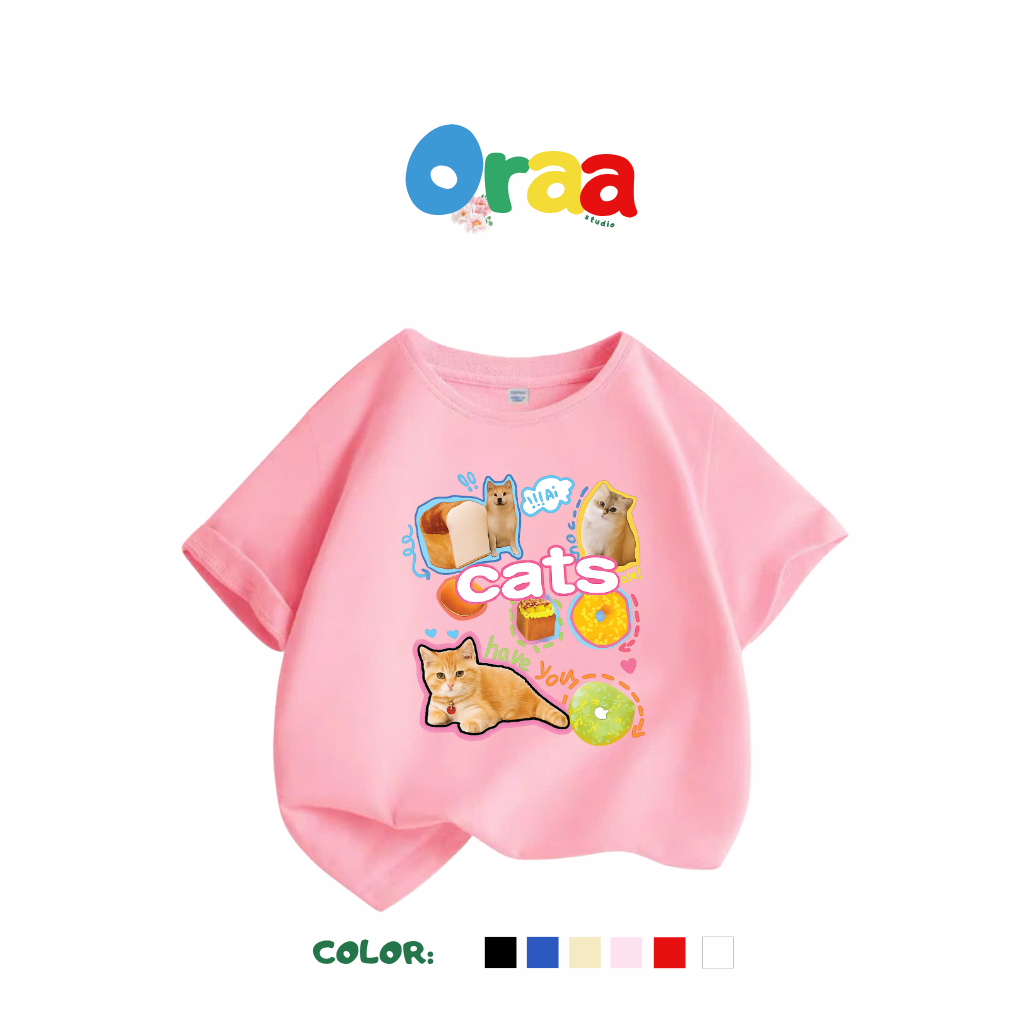 Áo thun trẻ em MÈO 01 100% cotton 4 chiều mịn, mát 180gsm ORAA STUDIOS