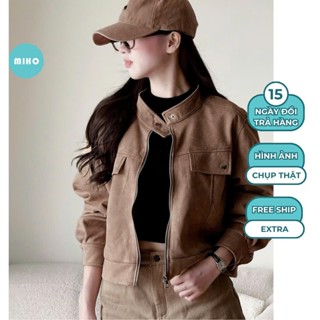  Áo Khoác Da Lộn Cổ Tàu Áo Khoác Kiểu Dáng Lửng Chất Vải Dày Dặn Có Lót Trong Miho House 
