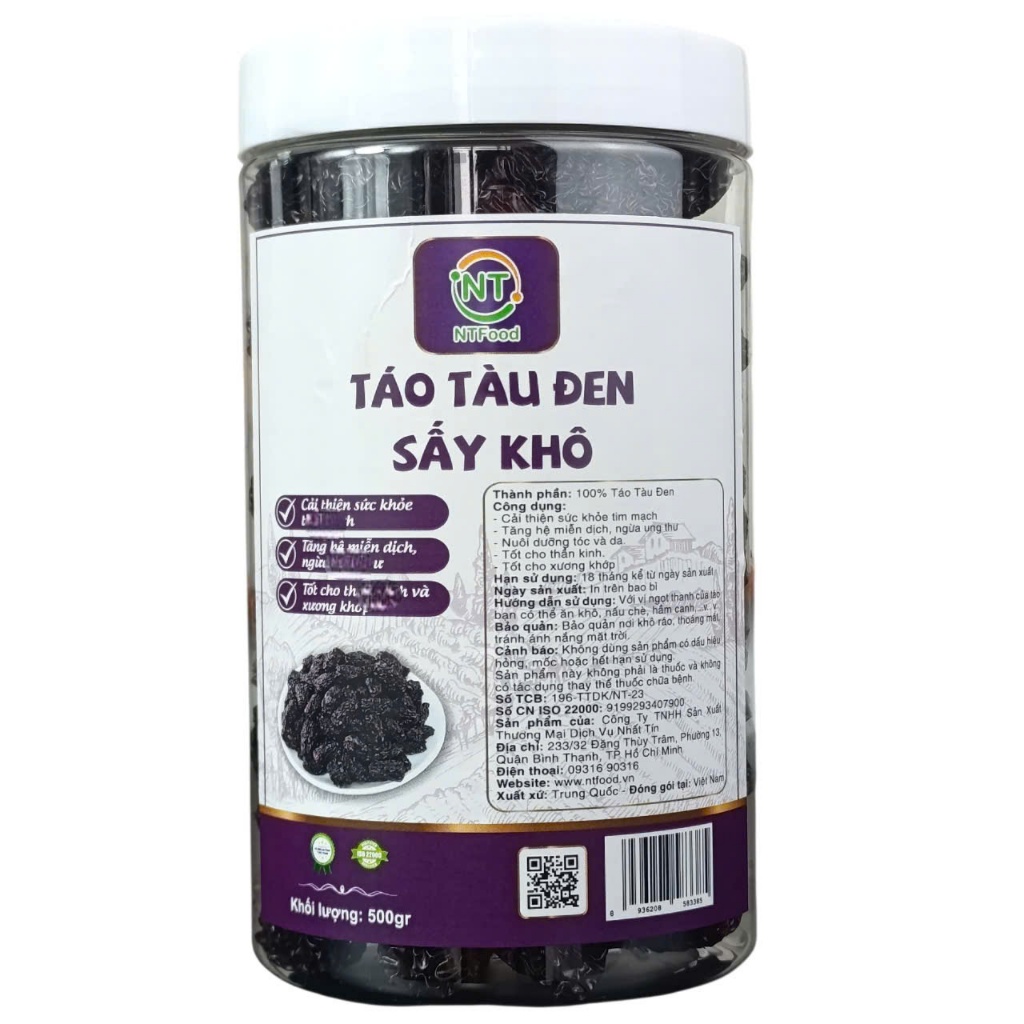 Táo Tàu Đen NTFood Hũ 500gr - Nhất Tín Food