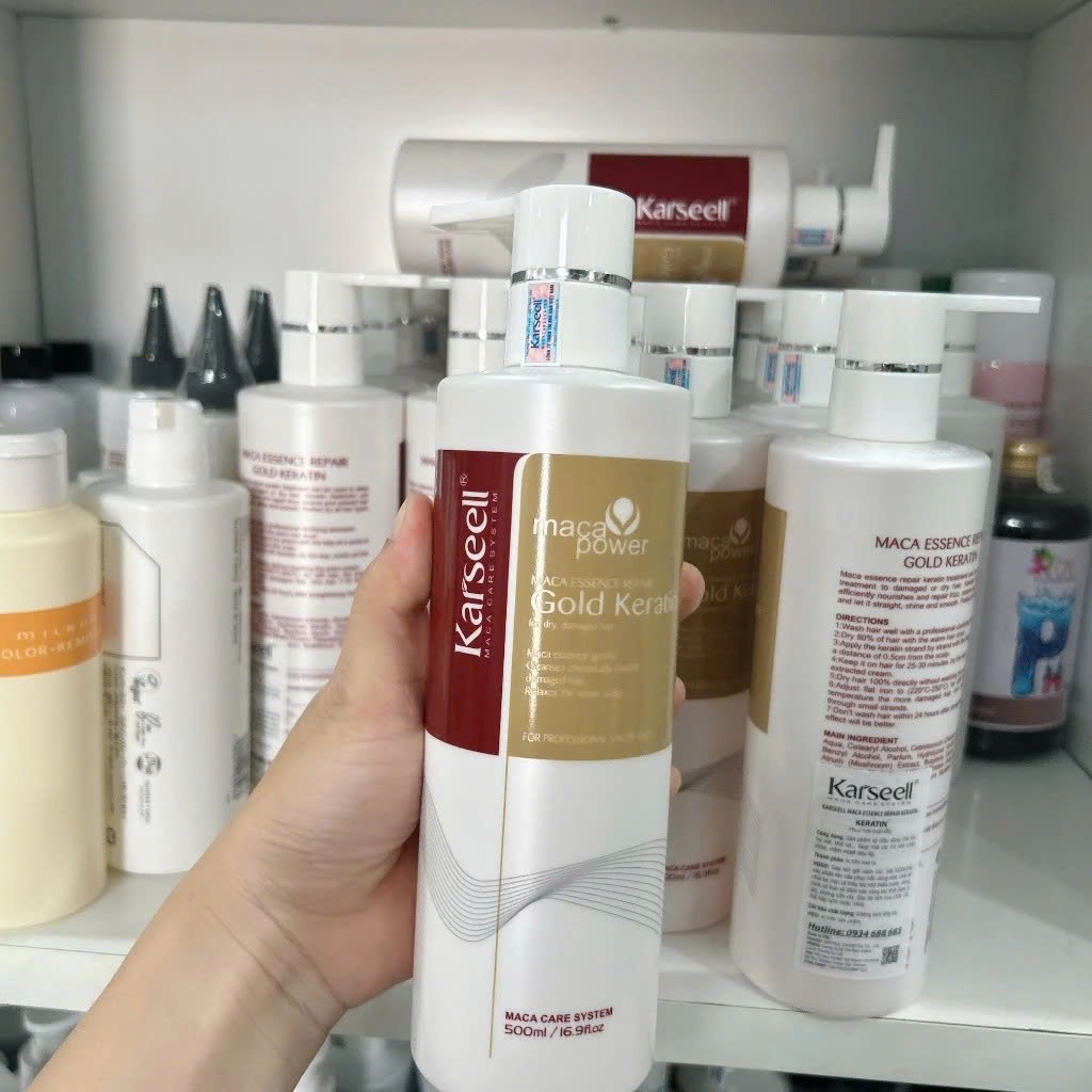 Keratin dạng gel hấp ủ, xịt dưỡng phục hồi tóc hư tổn Karseell Maca Collagen Keratin 500ml