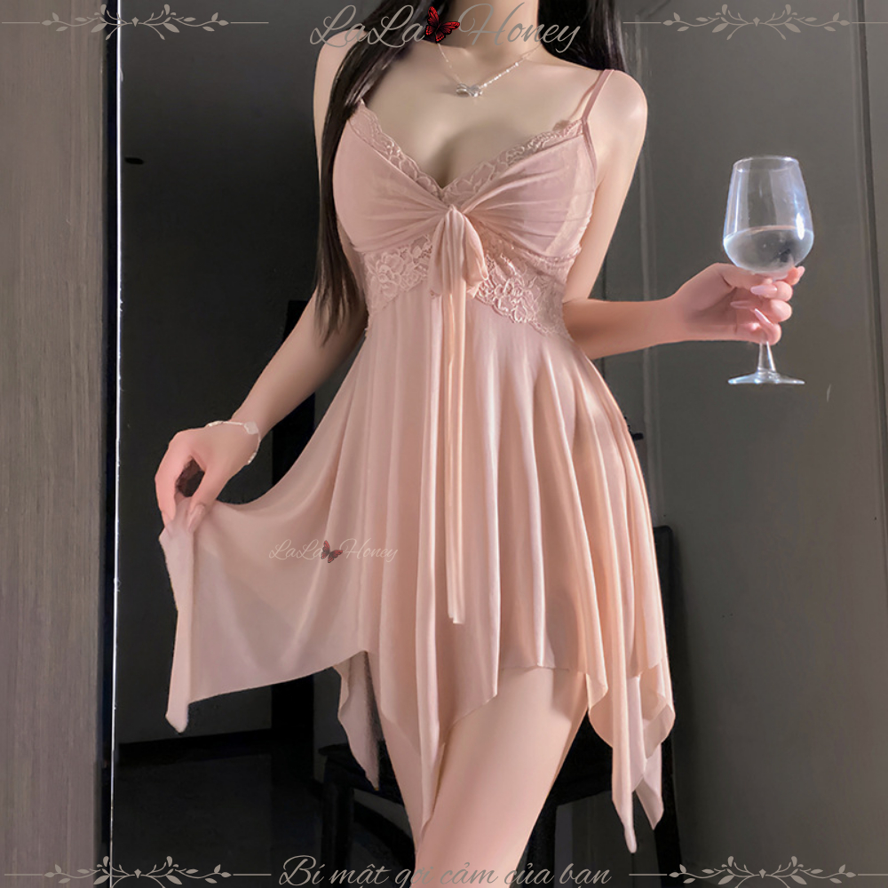 Váy Ngủ Ren Thắt Nơ Trước Hai Dây Ren Ngực Quyến Rũ V133 - LaLa Honey | BigBuy360 - bigbuy360.vn
