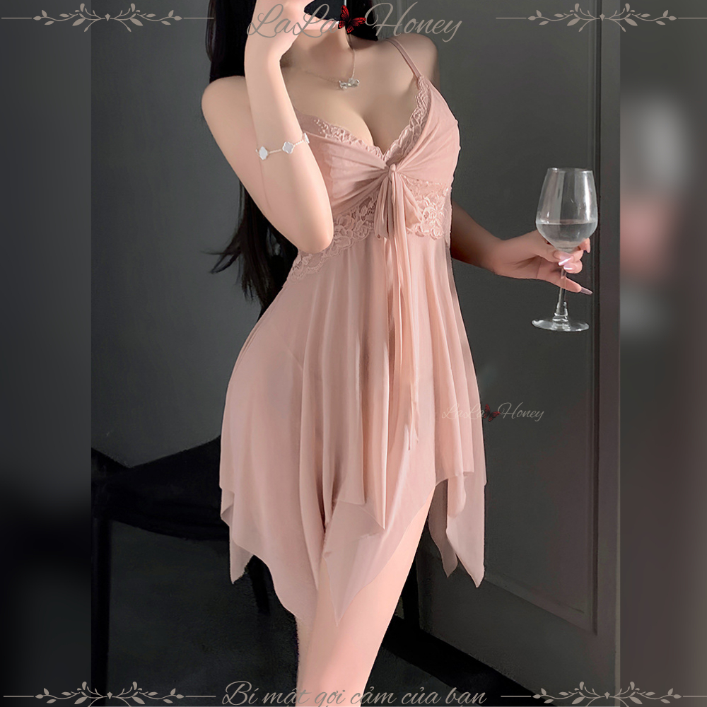 Váy Ngủ Ren Thắt Nơ Trước Hai Dây Ren Ngực Quyến Rũ V133 - LaLa Honey | BigBuy360 - bigbuy360.vn