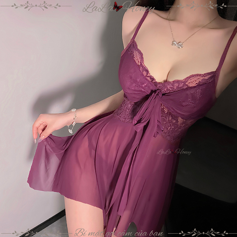 Váy Ngủ Ren Thắt Nơ Trước Hai Dây Ren Ngực Quyến Rũ V133 - LaLa Honey | BigBuy360 - bigbuy360.vn