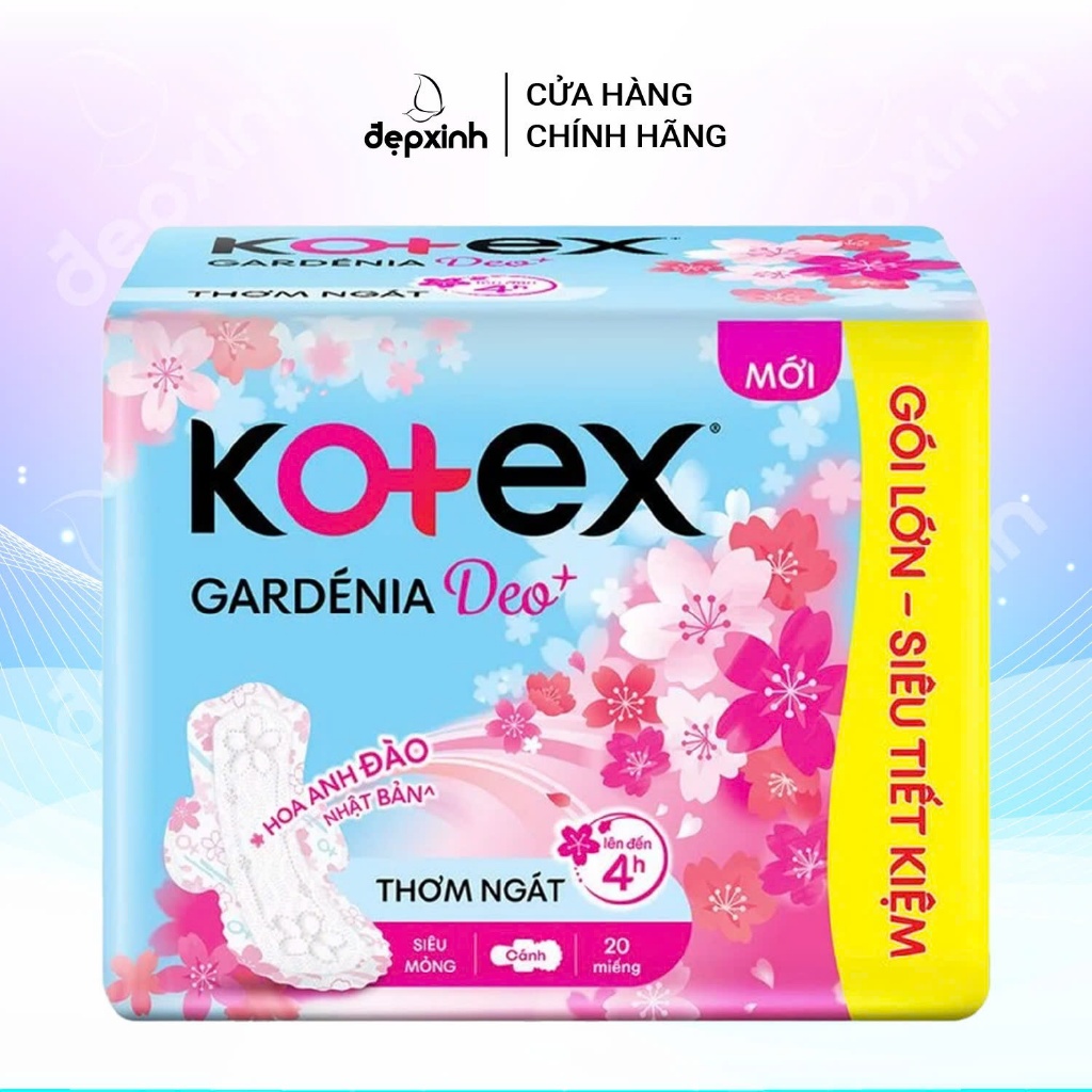 Băng vệ sinh Kotex Gardenia Deo+ hoa anh đào siêu mỏng cánh 23cm x 20miếng