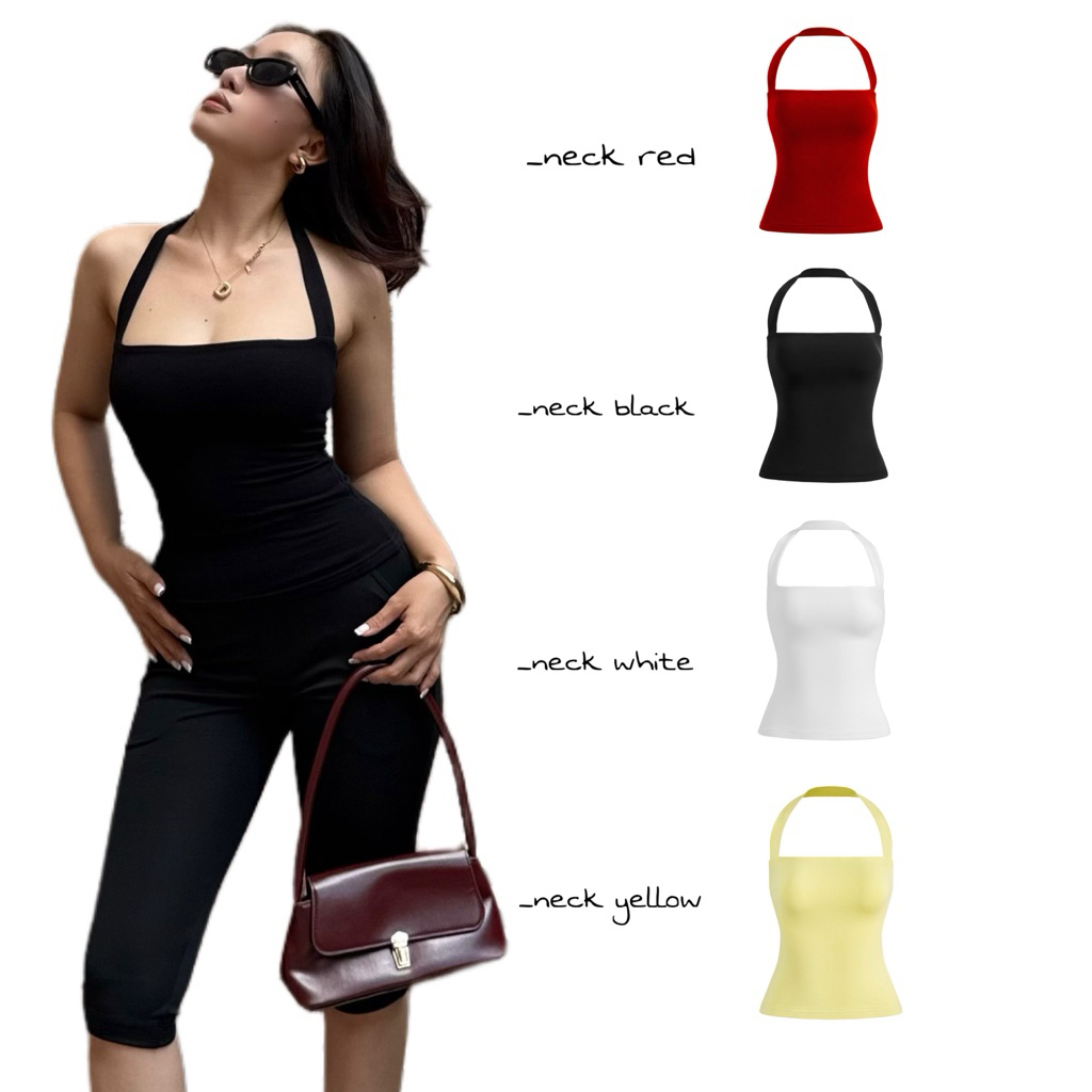 ( NECK - YELLOW TOP M1 ) Áo hai dây kiểu choàng hai lớp dày dặn, đơn giản | BAHYCHIC