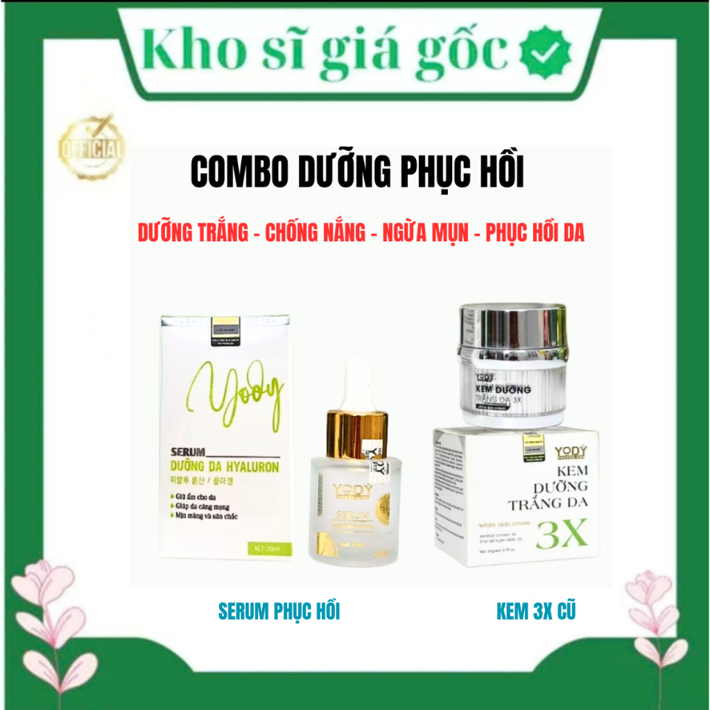 COMBO PHỤC HỒI TRẮNG DA 3X YODY PHƯƠNG ANH (Kem 3X + serum phục hồi)