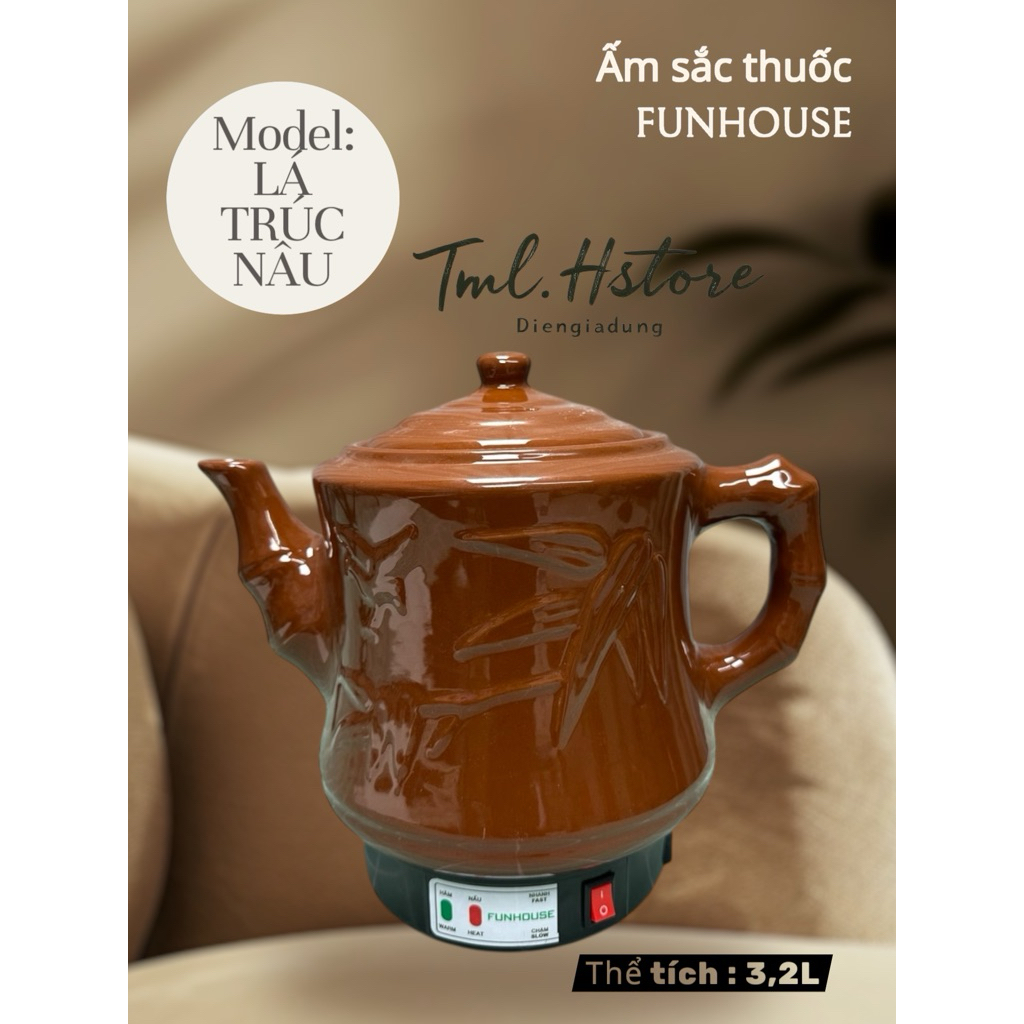 Ấm Sắc Thuốc FUNHOUSE, LIVORNO 3.2L - Bảo hành 12 tháng - Tặng kèm vòng sứ