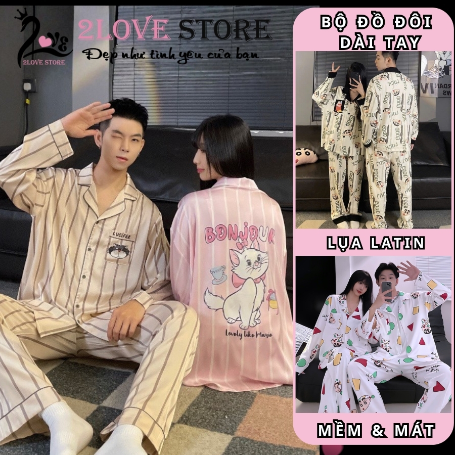  Bộ đồ ngủ Dài tay bộ pijama đôi vải lụa Latin thoải mái mềm mại 2LOVESTORE dành cho nam và nữ 