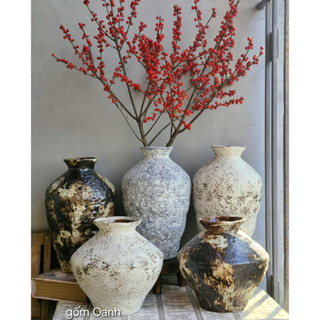  lọ hoa gốm sứ phong cách retro wabi sabi kiểu dáng cổ sáng tạo decor trang trí nhà cửa gốm Bát Tràng cao cấp 