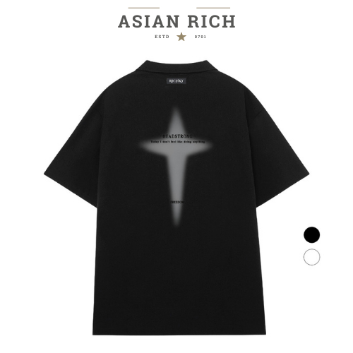 Áo Thun Có Cổ Polo Asian Rich Premium Tee Chữ Thập hào Quang Xám Đen Halo Cross Grey Headstrong Mid