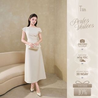  TIINSTORE Áo kiểu nữ thiết kế lệch vai phối Chân váy cạp liền dáng A sang trọng thanh lịch AHN.2508.258 CHD.2508.259 