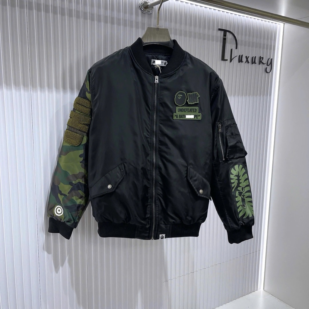 ⚜️[HÀNG CAO CẤP] – Áo Khoác Bomber Bape Camo Cá Mập Phối Tay Xanh 2 Lớp Trần Bông - Áo Khoác Phao Lo