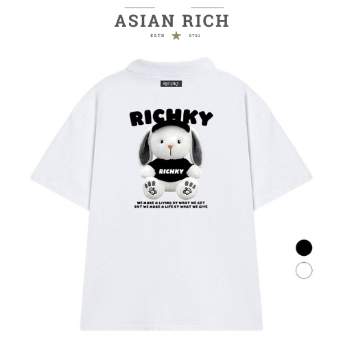 Áo Thun Có Cổ Polo Asian Rich Premium Tee Thỏ Bông Richky Đen Bunny Hug Edition Black