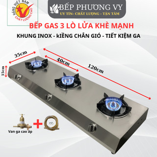   Chính Hãng  Bếp Gas Khè 3 Lò Công Nghiệp Inox Cao Cấp – Lửa Xanh Mạnh Kiềng Chống Trượt Nấu Cực Nhanh Tiết Kiệm Ga 