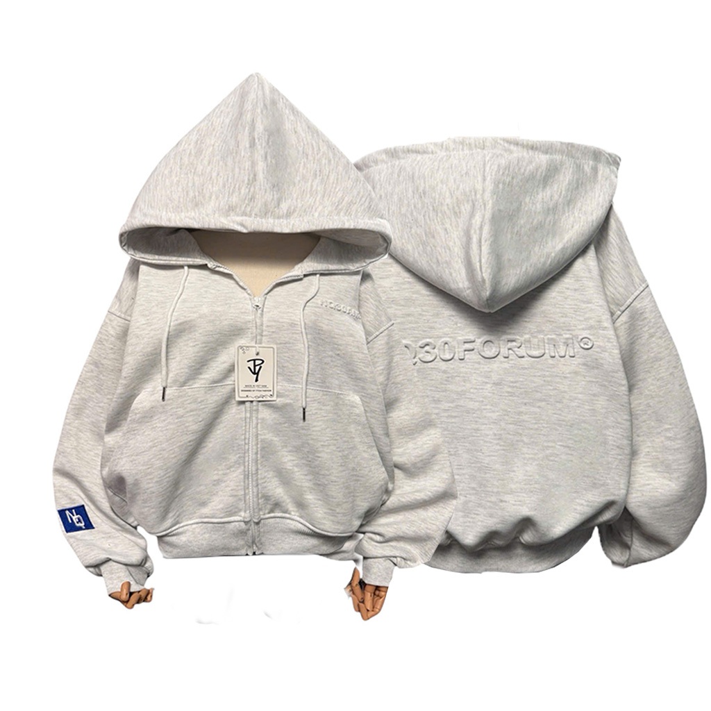 Áo Hoodie Boxy Zip, Nón Lớn 2 Lớp Dập Nổi NQ30FORUM Cá Tính .At