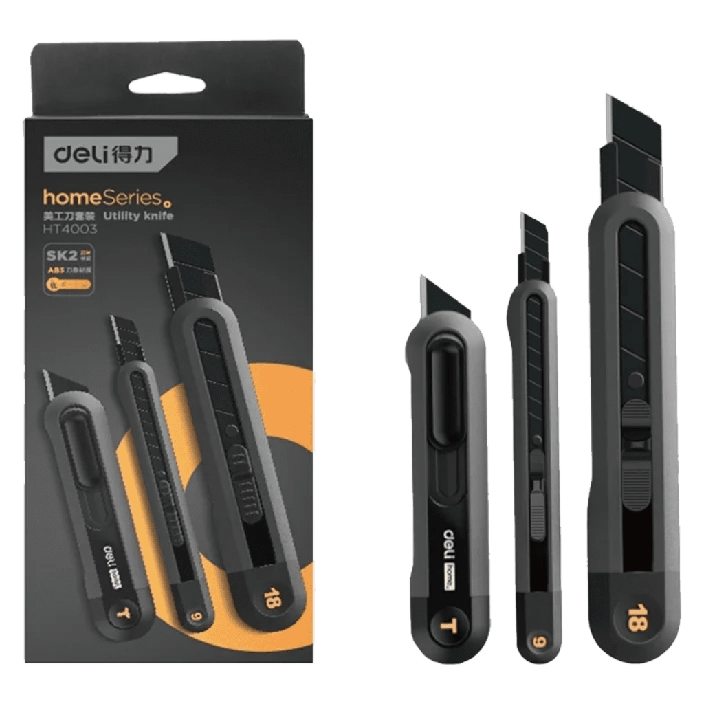 Bộ 3 Dao Tiện Ích Lưỡi SK2 Chính Hãng DELI - Dao Mở Rộng, 9mm, 18mm Phù Hợp Bỏ Túi, Đa Năng Cho Mọi 