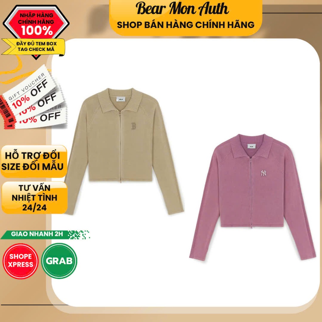 Áo Khoác Cardigan MLB Women's Basic Vintage Washed Cardigan 3FKCB0554 Hồng / Begi