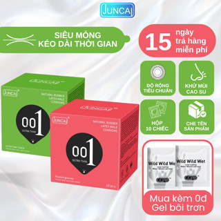 Bao cao su siêu mỏng Juncai kéo dài thời gian, gân gai tăng khoái cảm chính hãng hộp 10