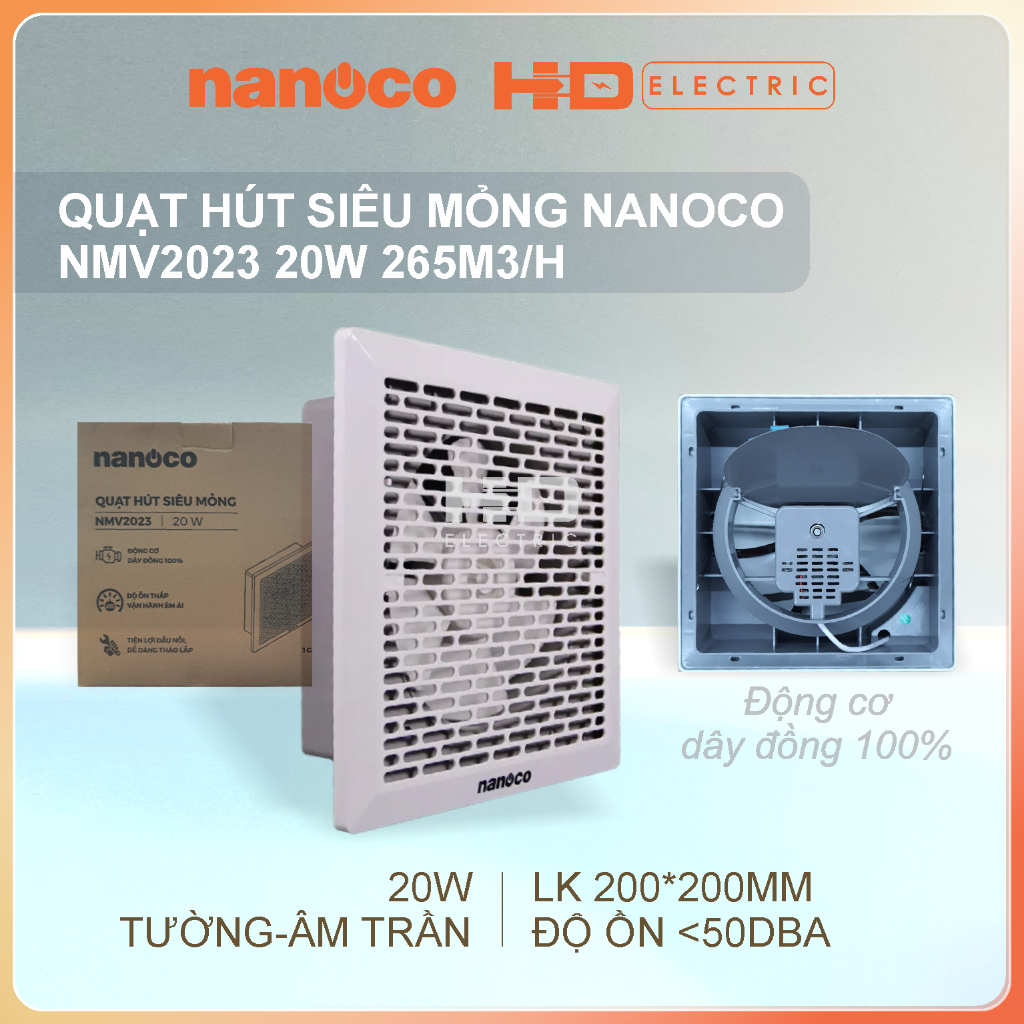 Quạt hút siêu mỏng Nanoco NMV2023 20W gắn tường và âm trần