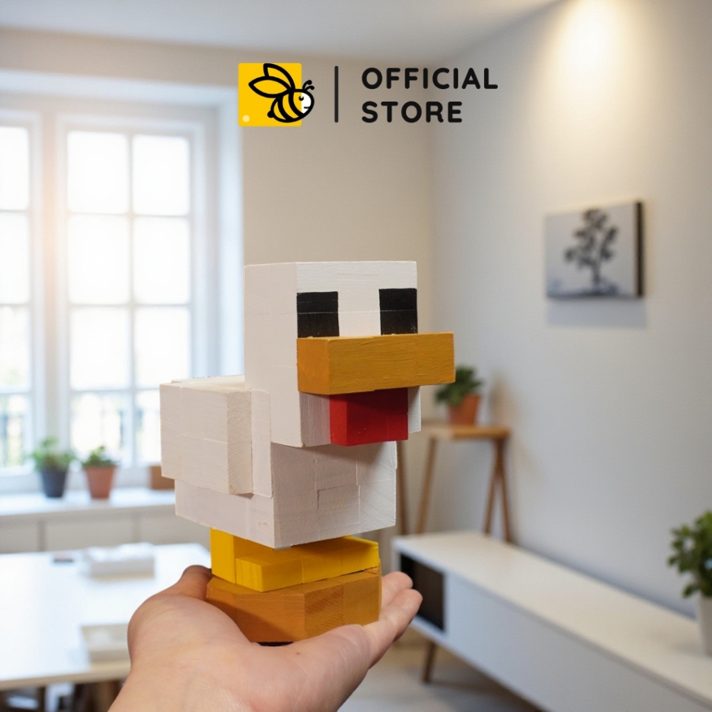 Mô Hình Pet Minecraft: Chicken, Axolotl, Fox, Snow Fox, Bee - Làm Thủ Công, Figure Gỗ, Pixel Art