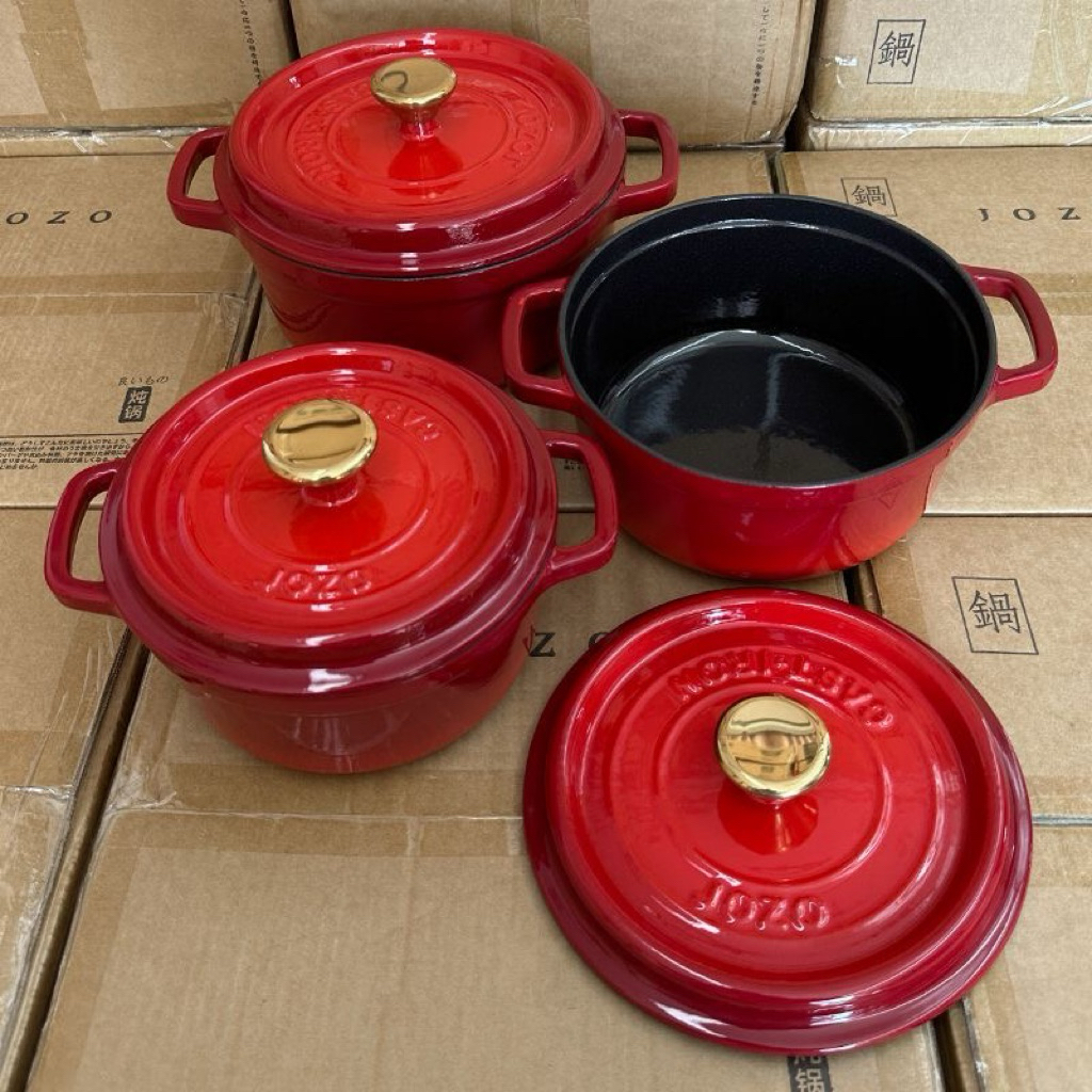 Nồi Gang Tráng Men Cast-iron đỏ đủ size
