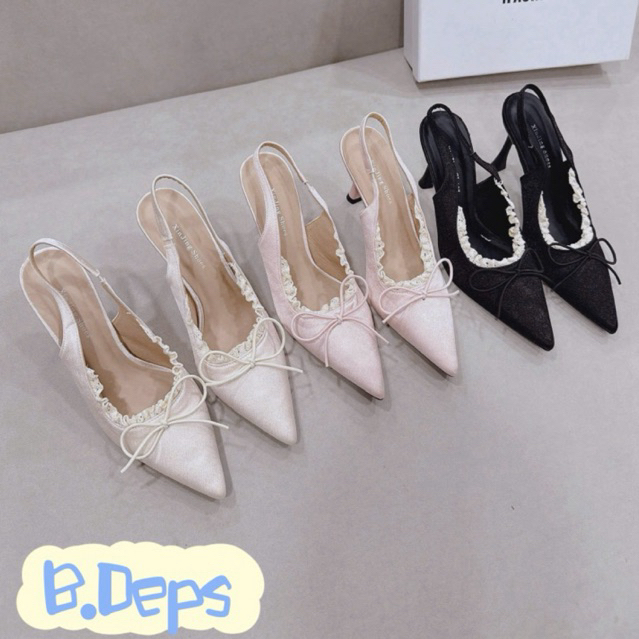 GIÀY CAO GÓT VIỀN REN DA LỘN NƠ MŨI NHỌN🩷X56