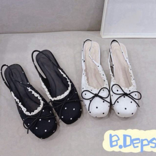 GIÀY BÚP BÊ CHẤM BI NƠ REN QUAI HẬU🍒La6
