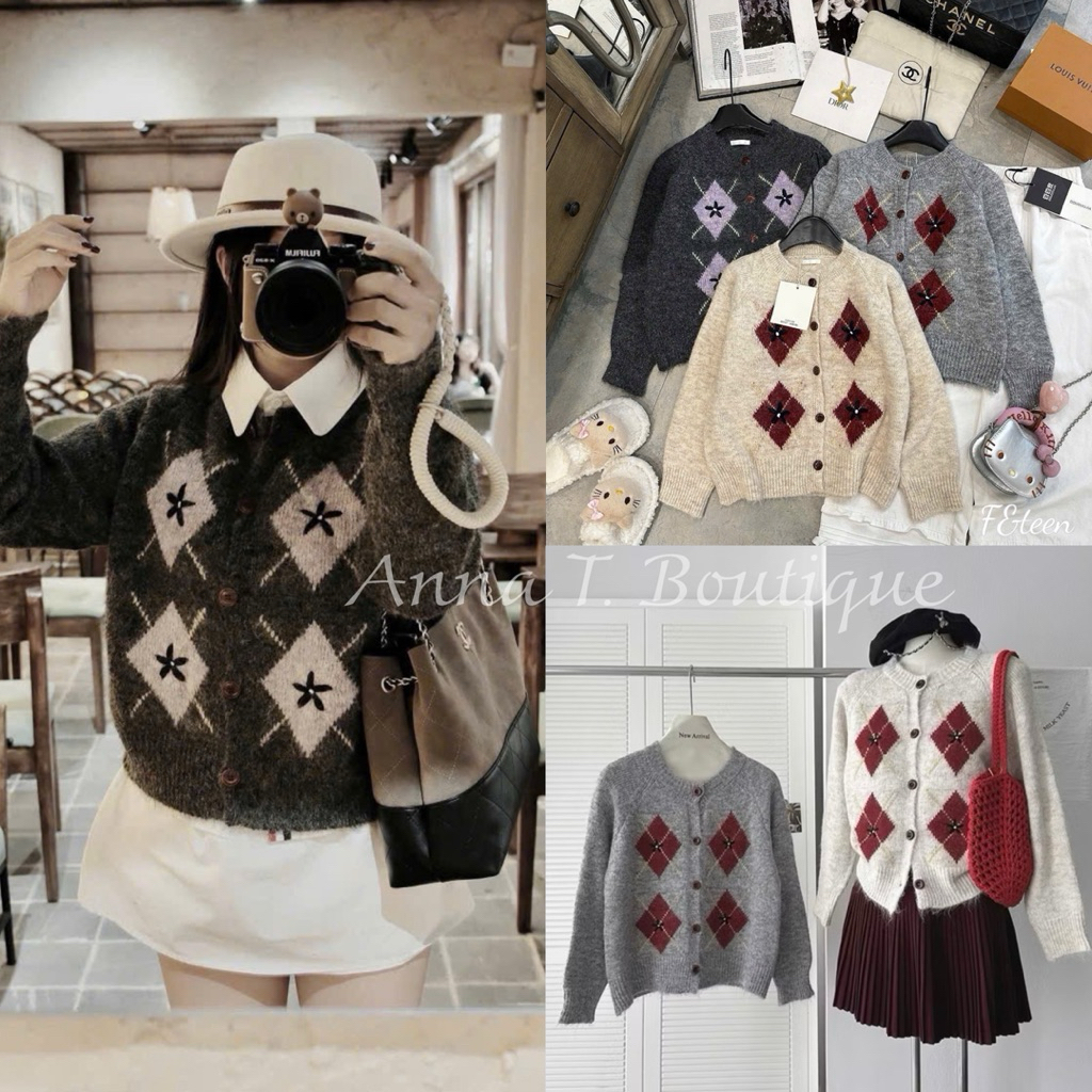 ANNA T. BOUTIQUE - Khoác len ô trám 3 màu tay dài