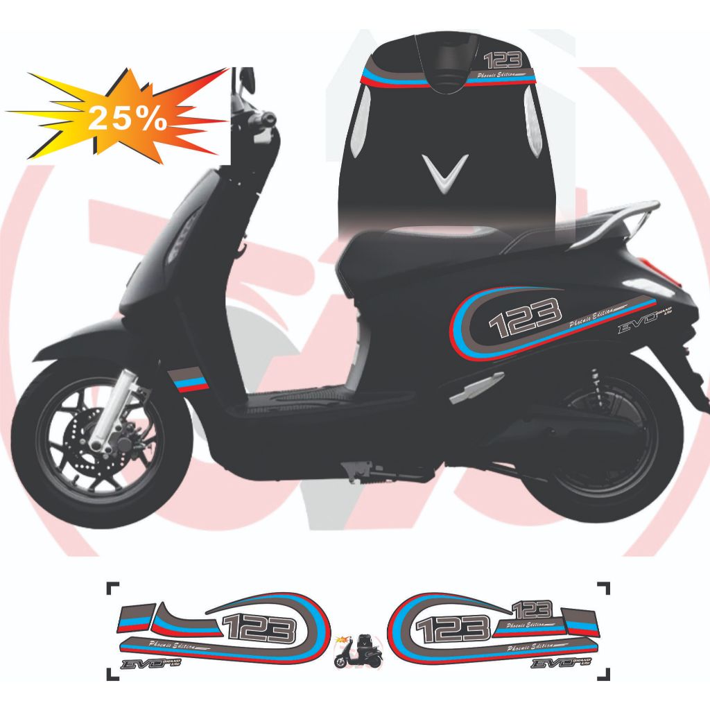 TEM XE ĐIỆN EVO 200 - EVO NEW - EVO GRAND MẪU TEM  PHOENIX  - EDITION DÁN DƯỢC CÁC MÀU XE VIP