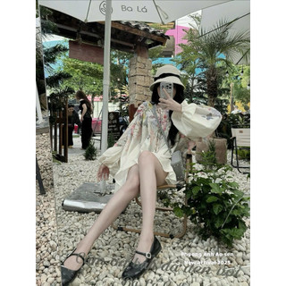 Áo babydoll hoa zim màu be qcl1