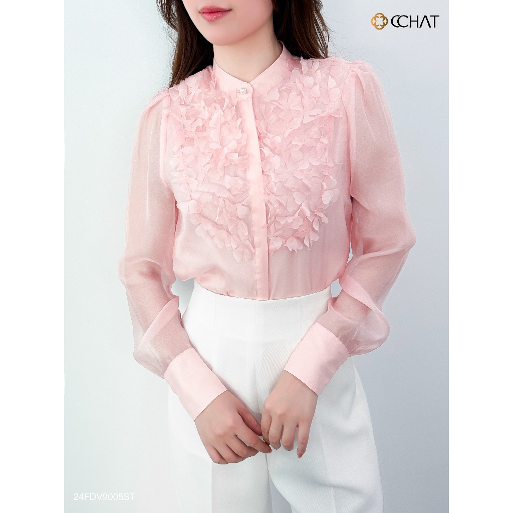 Áo Sơ Mi Nữ 𝐂𝐂𝐇𝐀𝐓 Dáng Suông Đính Hoa Lazer Chất Liệu Voan Cao Cấp 24FDV9005ST | BigBuy360 - bigbuy360.vn