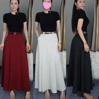 T810 - Chân váy rũ chất dạ muối tiêu vải rũ khoá kéo trước có lót Mộc She 