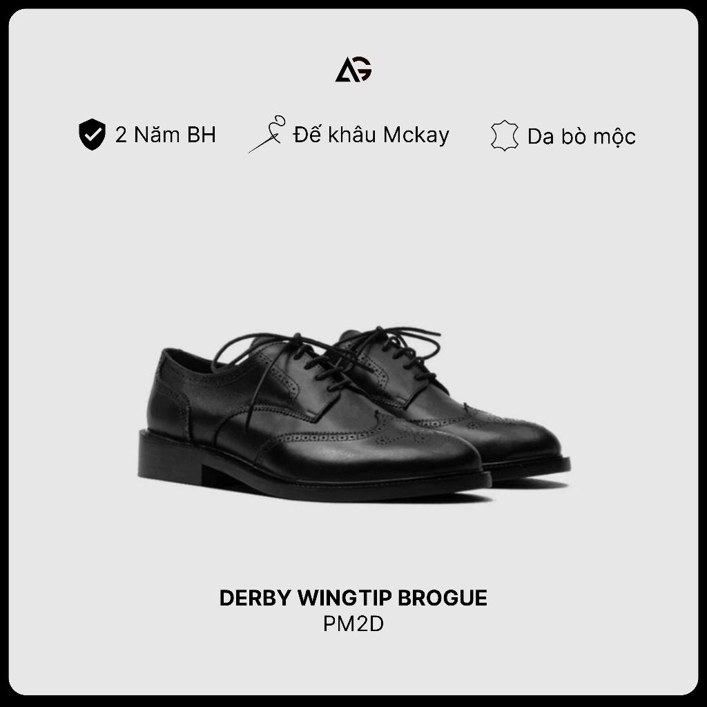 Giày Da Nam Công Sở Cao Cấp Da Bò Nhập Khẩu Derby Wingtip Brogue Handmade August PM2D Bảo Hành 12 Tháng