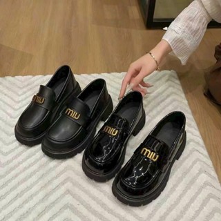 Giày lười nữ chữ miu chất da mềm moca nữ đế cao 4cm mũi tròn tôn dáng hàng fullbox 
