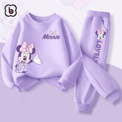 Bộ nỉ cho bé gái BabyloveGO bộ thu đông dài tay chất nỉ hai da dày ấm in hình Disney độc đào cho bé 1-10 tuổi