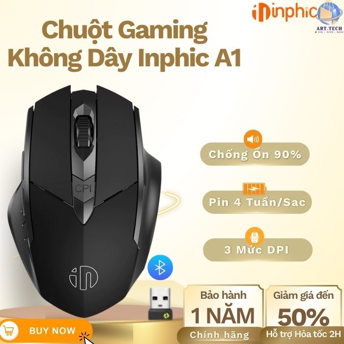 Chuột Không Dây Gaming INPHIC A1 – Kết Nối Bluetooth 3 Chế Độ, Nút Siêu Êm, Pin Sạc TYoe C| art.tech