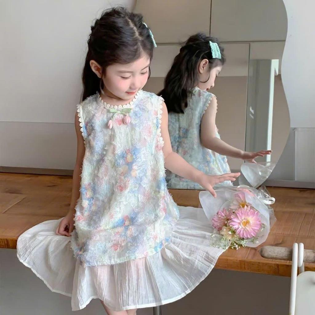 Váy Công Chúa Bé Gái Cotton Phối Tơ Cao Cấp Kèm Nón Ton Sur Ton Dáng Xòe Nhẹ, Họa Tiết Hoa Tulip 3D 