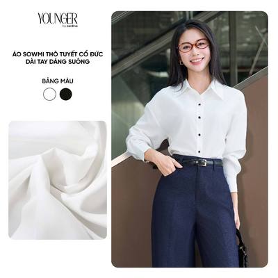 Áo sơ mi nữ YOUNGER BY CARDINA vải thô tuyết cổ đức dài tay dáng suông 5YASD23