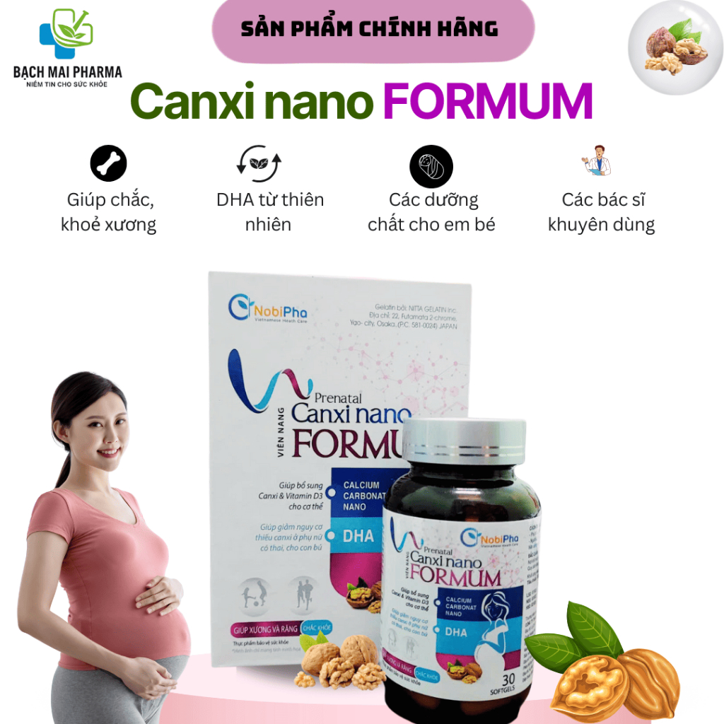 CANXI NANO FORMUM – Bổ sung Canxi D3 K2 cho mẹ bầu & người lớn – Hộp 30 viên