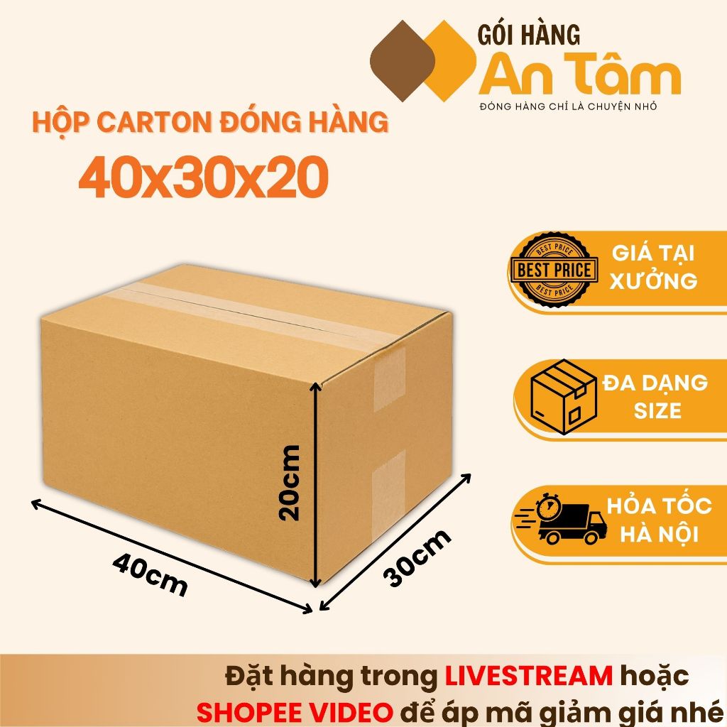 40x30x20 Hộp carton thùng giấy đóng gói hàng hóa tiện ích giá rẻ - Gói hàng An Tâm