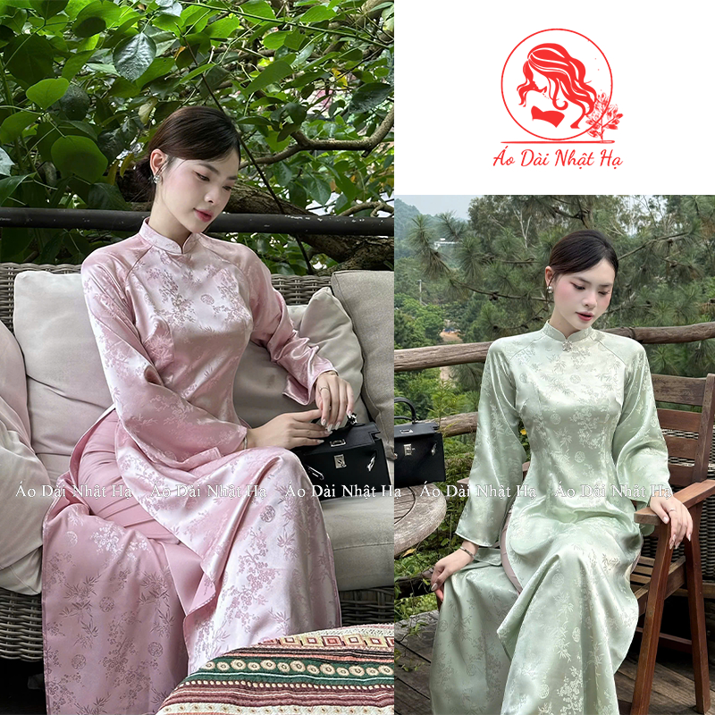 Áo dài gấm truyền thống Trúc Anh chất liệu lụa gấm trúc đào cao cấp, mềm mại, ôm eo tay loe sang trọng - Áo dài Nhật Hạ